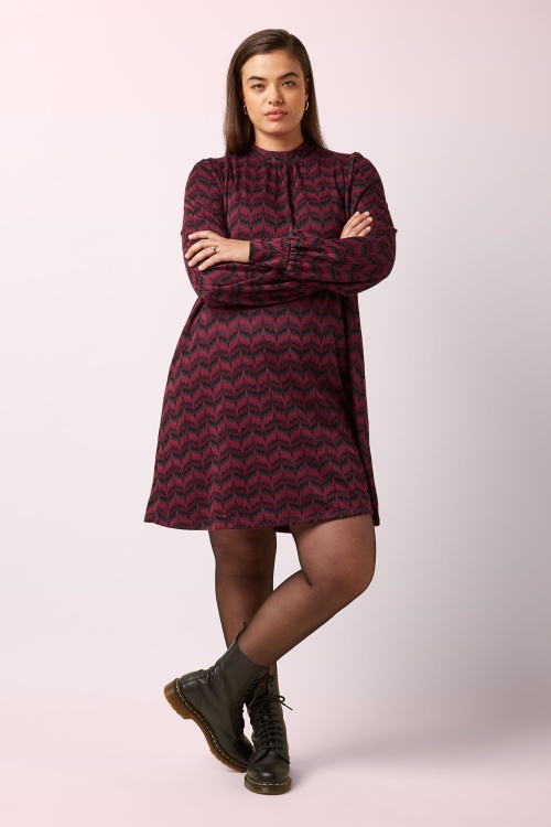 King Louie - Sandy Estelle Zigzag jurk in bordeaux rood