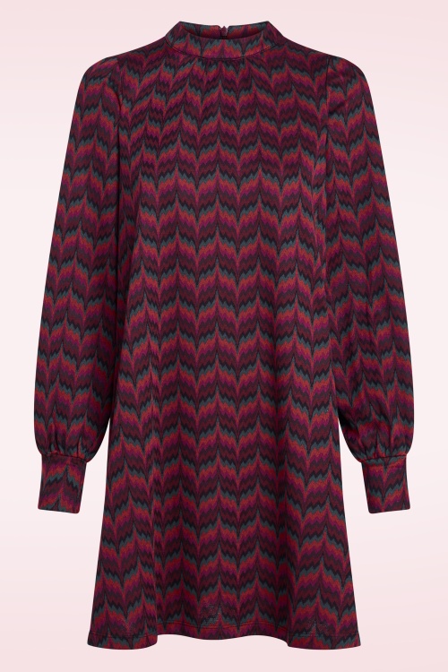 King Louie - Sandy Estelle Zigzag jurk in bordeaux rood 2