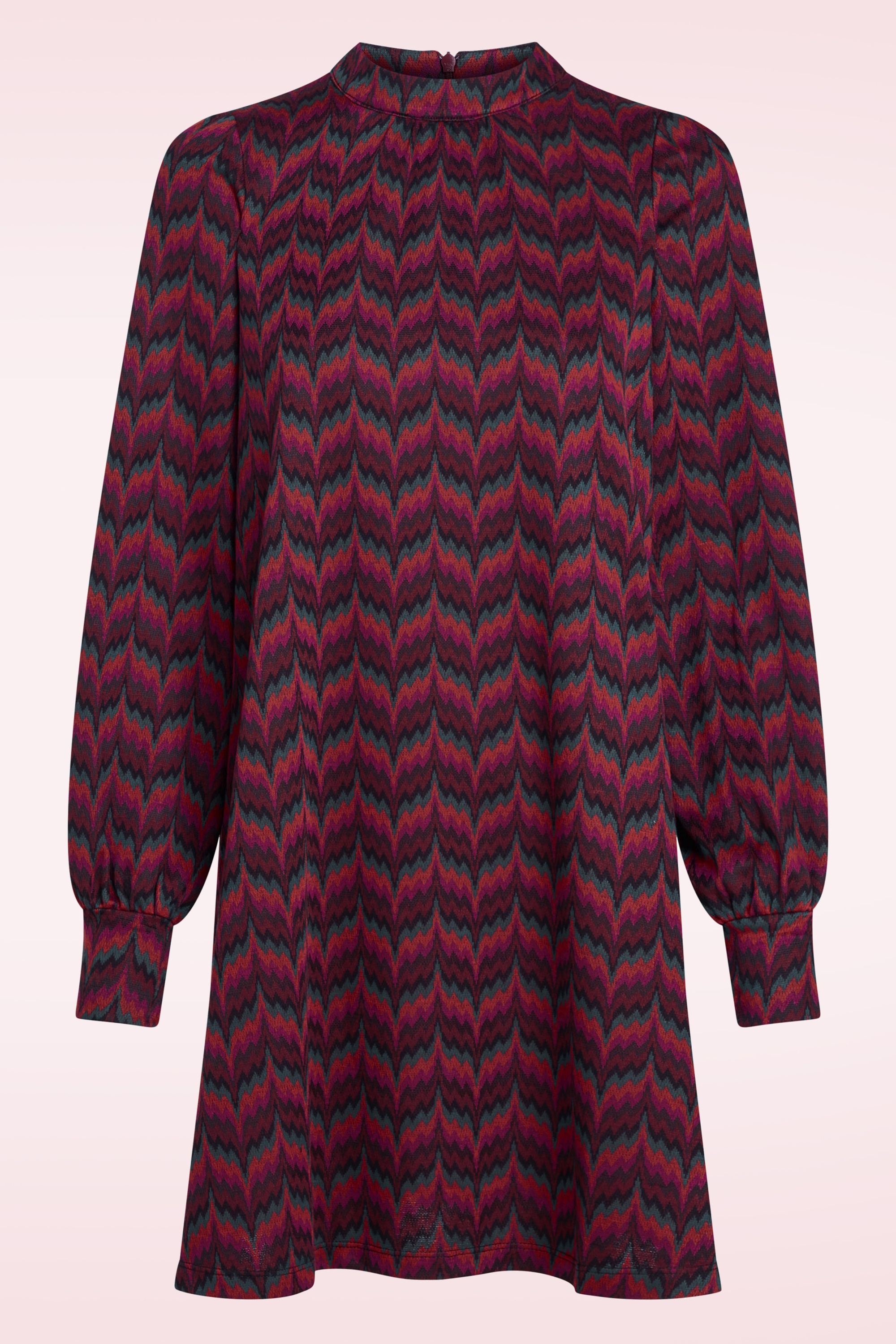 King Louie - Sandy Estelle Zigzag jurk in bordeaux rood 2