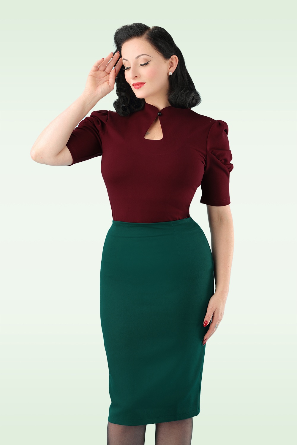 Banned Retro - Paula pencilrok in blauwgroen