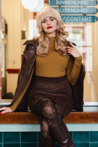 Vintage Chic for Topvintage - Topvintage exclusive ~ Edith Suede Look A lijn rok in chocoladebruin 2