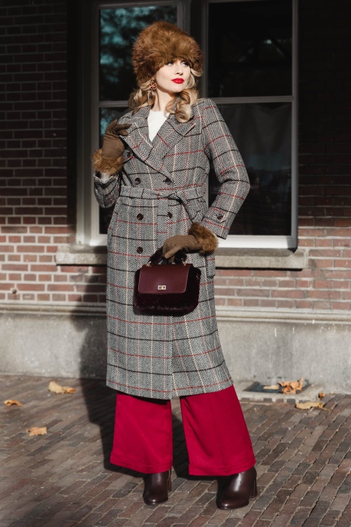 Surkana - Cassie Herringbone Check jas in beige