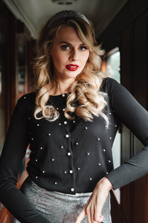 Banned Retro - Pearl cardigan in zwart