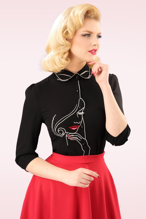 Banned Retro - Modelgezichtblouse in zwart