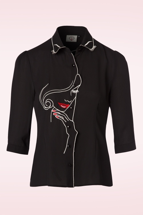 Banned Retro - Modelgezichtblouse in zwart 2