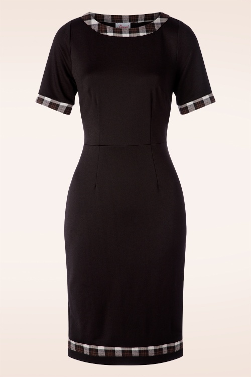 Banned Retro - Work It Out penciljurk met geruite afwerking in zwart 2