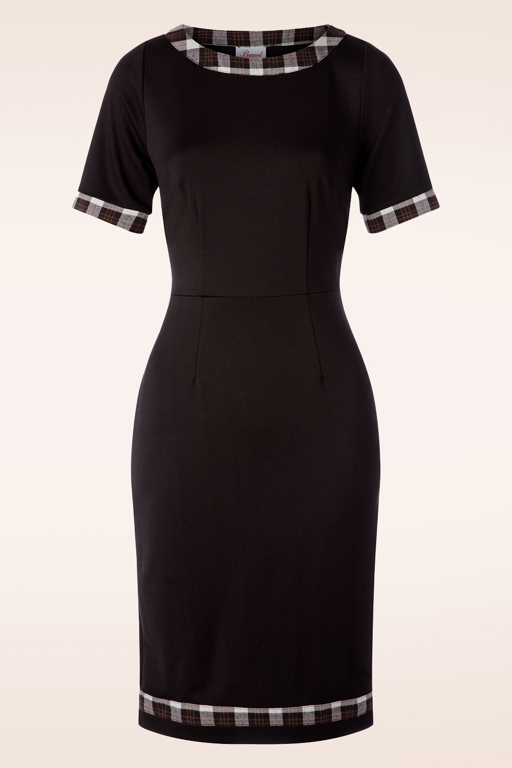 Banned Retro - Work It Out penciljurk met geruite afwerking in zwart 2