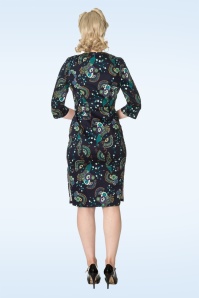 Banned Retro - Peacock Pencil Dress in Donkerblauw 2