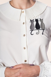 Banned Retro - Creative Cat Blouse in wit 2