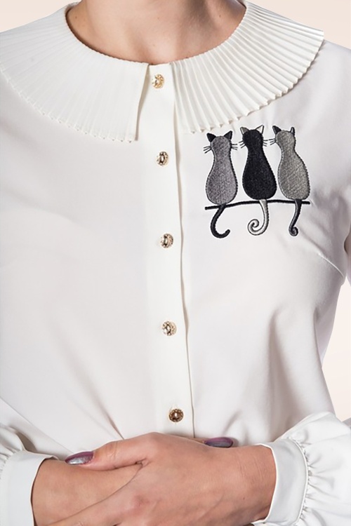 Banned Retro - Creative Cat Blouse in wit 2