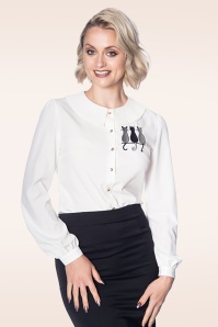 Banned Retro - Creative Cat Blouse in wit