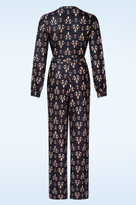 Smashed Lemon - Jessy jumpsuit in donkerblauw en beige 3