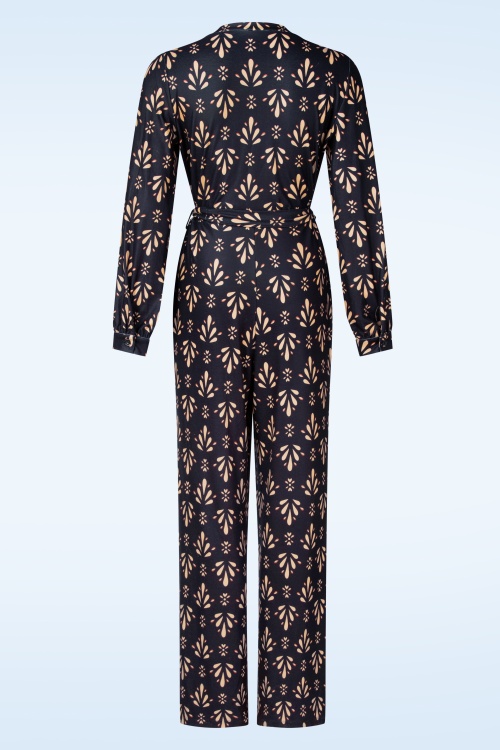 Smashed Lemon - Jessy jumpsuit in donkerblauw en beige 3