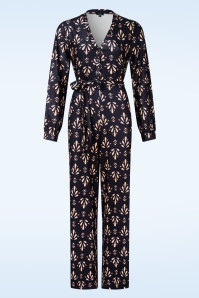 Smashed Lemon - Jessy jumpsuit in donkerblauw en beige