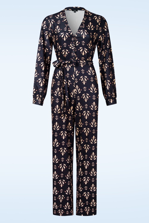 Smashed Lemon - Jessy jumpsuit in donkerblauw en beige
