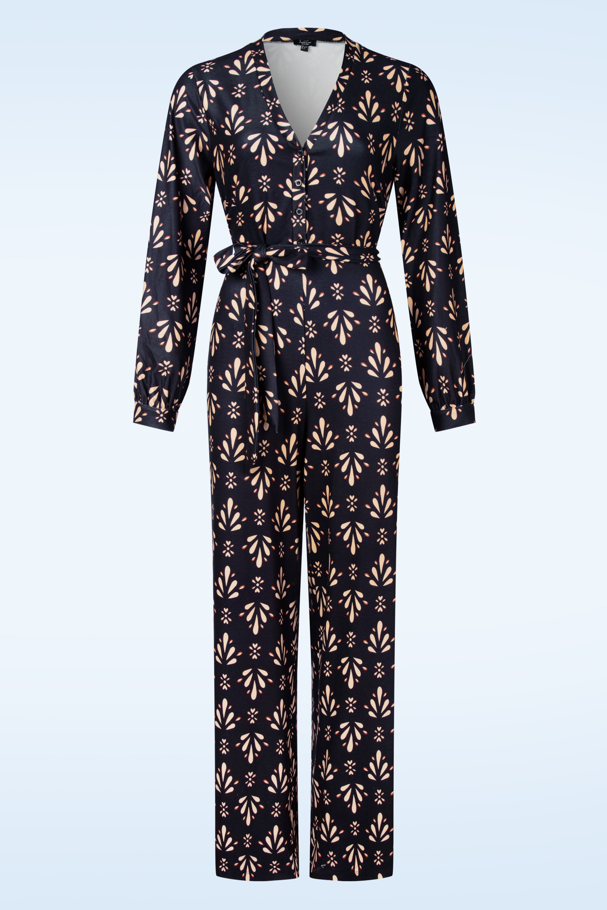 Smashed Lemon - Jessy jumpsuit in donkerblauw en beige