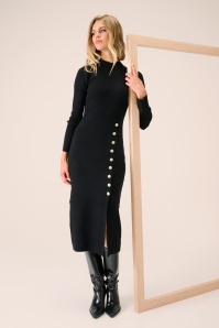 K-Design - Linear Luxe gebreide maxi jurk in zwart