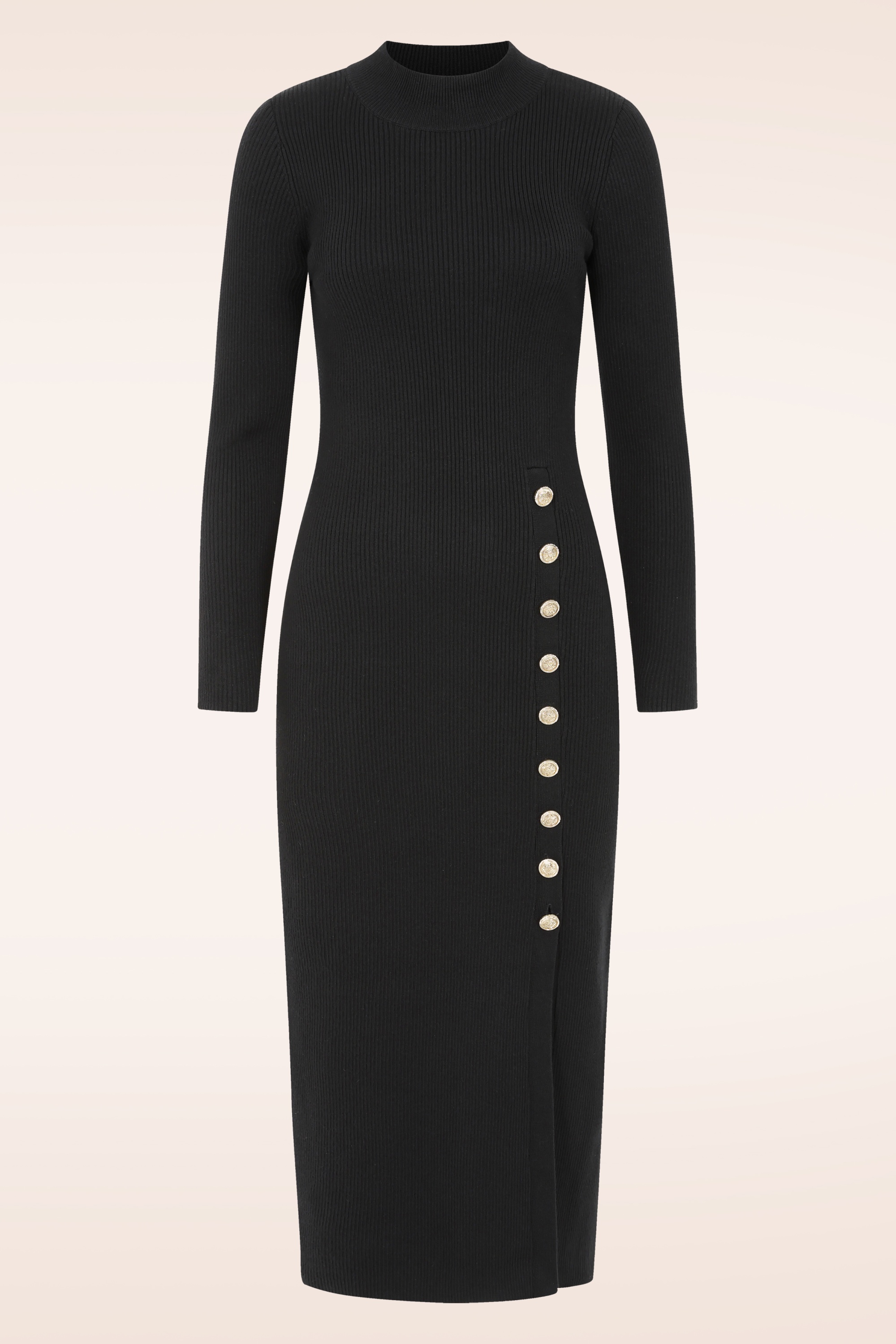 K-Design - Linear Luxe gebreide maxi jurk in zwart 2