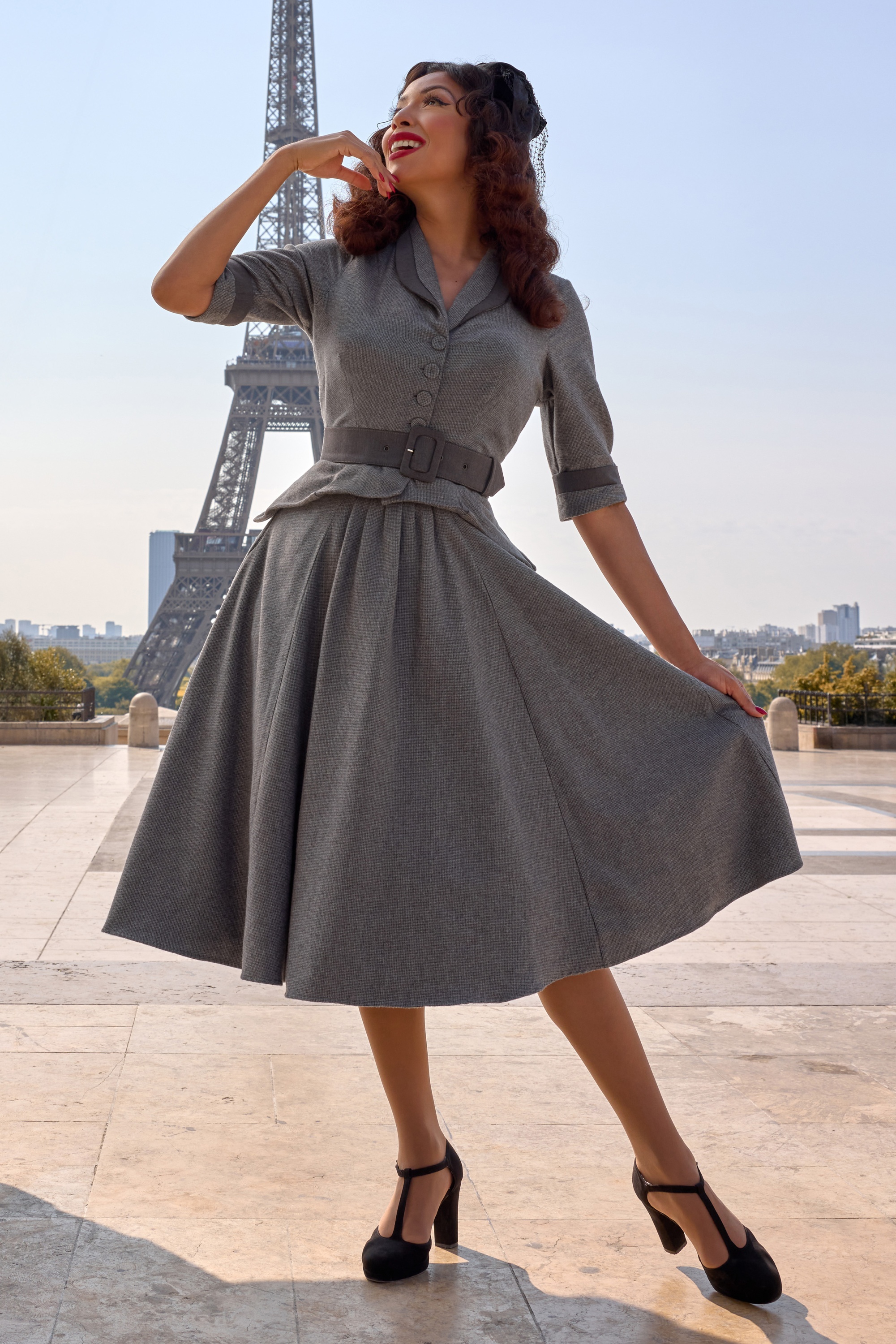 Miss Candyfloss - Loane Abalone flanellen swing jurk in grijs