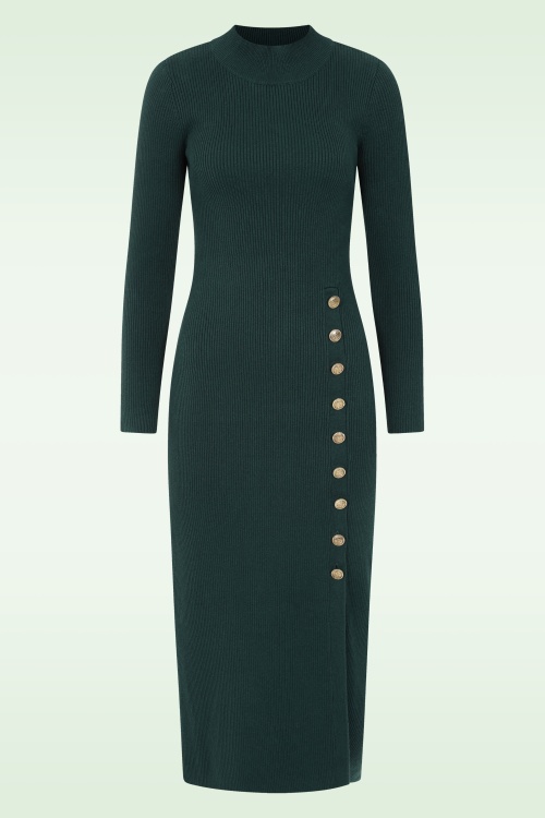 K-Design - Linear Luxe gebreide maxi jurk in dennengroen 2