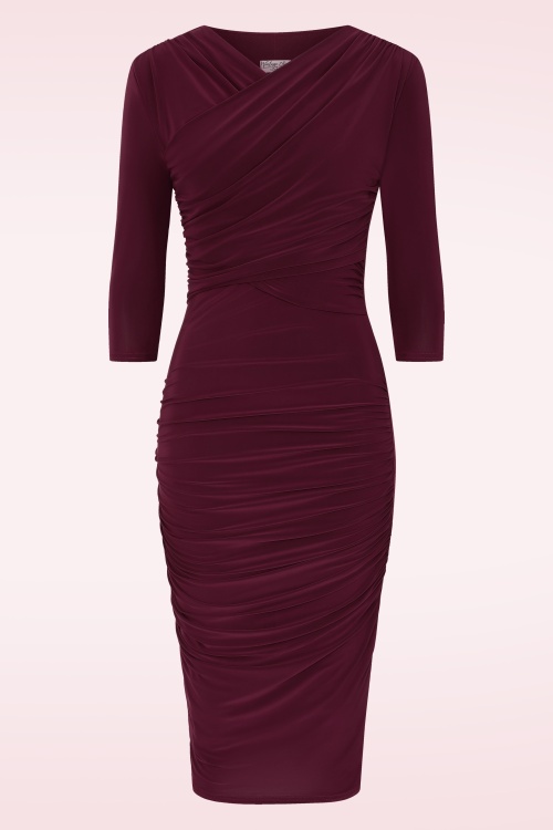 Vintage Chic for Topvintage - Topvintage exclusive ~ Rosalyn slinky pencil jurk in wijnrood