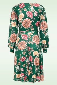 Vintage Chic for Topvintage - Topvintage exclusive ~ Blooming Belle slinky swing jurk in groen en multi 3