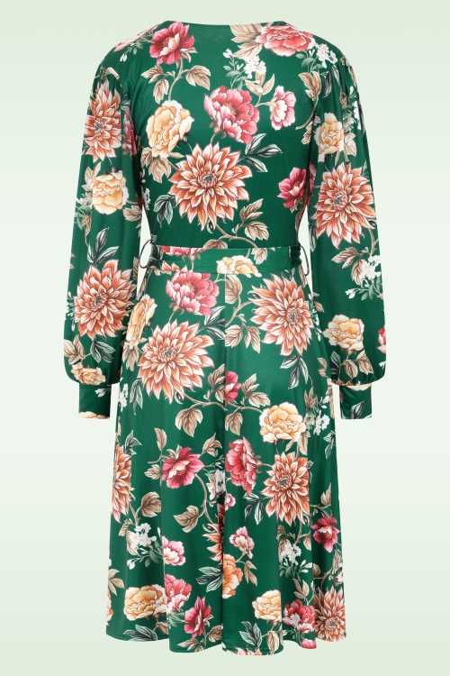 Vintage Chic for Topvintage - Topvintage exclusive ~ Blooming Belle slinky swing jurk in groen en multi 3