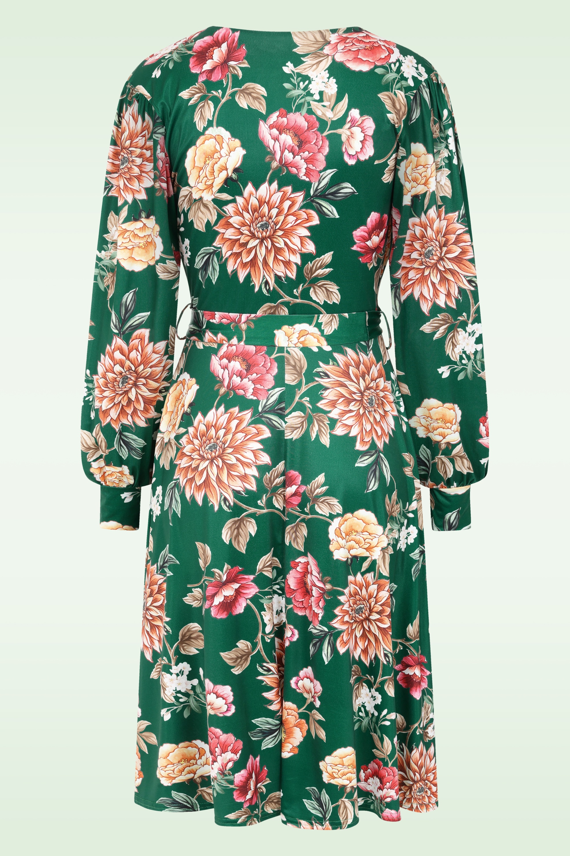 Vintage Chic for Topvintage - Topvintage exclusive ~ Blooming Belle slinky swing jurk in groen en multi 3