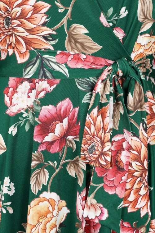 Vintage Chic for Topvintage - Topvintage exclusive ~ Blooming Belle slinky swing jurk in groen en multi 2