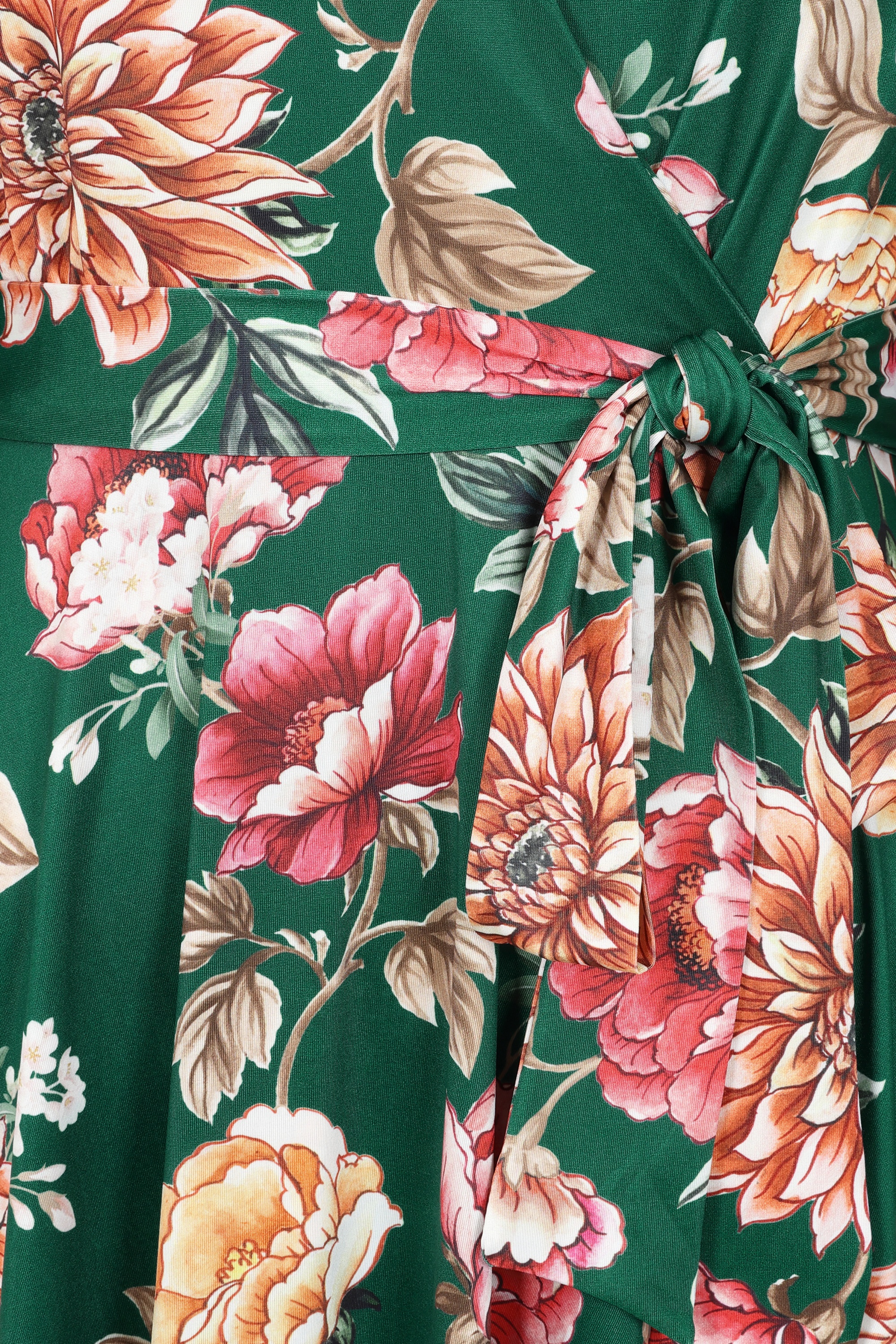 Vintage Chic for Topvintage - Topvintage exclusive ~ Blooming Belle slinky swing jurk in groen en multi 2