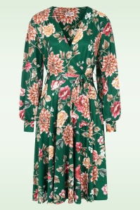 Vintage Chic for Topvintage - Topvintage exclusive ~ Blooming Belle slinky swing jurk in groen en multi