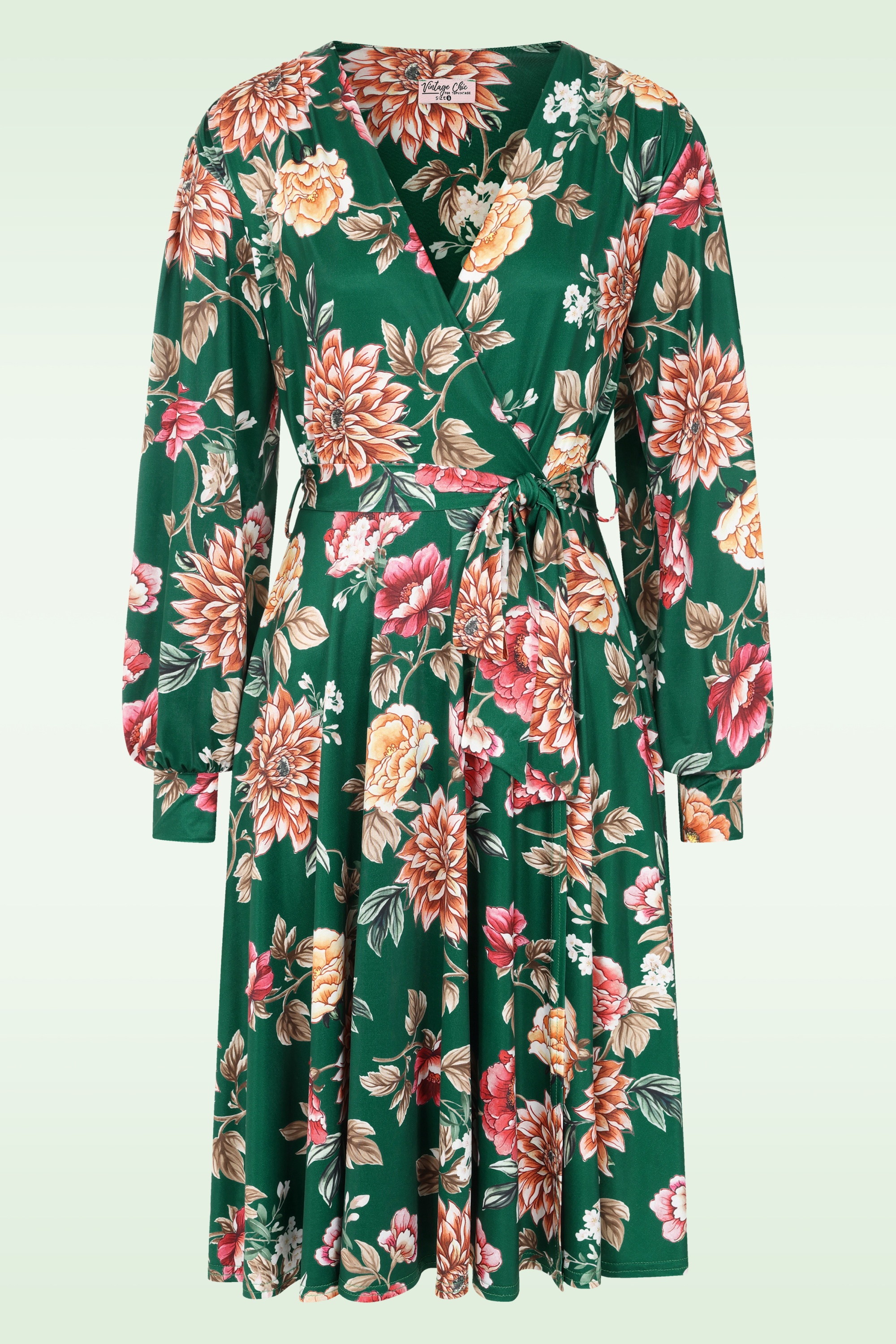 Vintage Chic for Topvintage - Topvintage exclusive ~ Blooming Belle slinky swing jurk in groen en multi