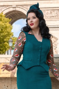 Miss Candyfloss - Jonele Kat Corduroy gilet in petrol 2