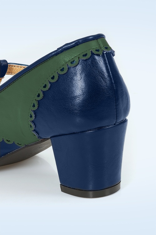 Banned Retro - Vintage Voyager pumps in navy en groen 3