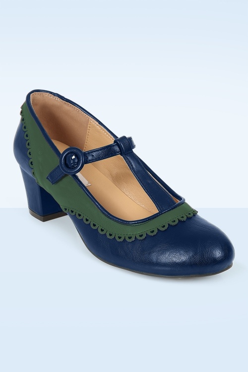 Banned Retro - Vintage Voyager pumps in navy en groen 4