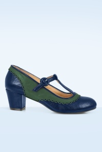 Banned Retro - Vintage Voyager pumps in navy en groen