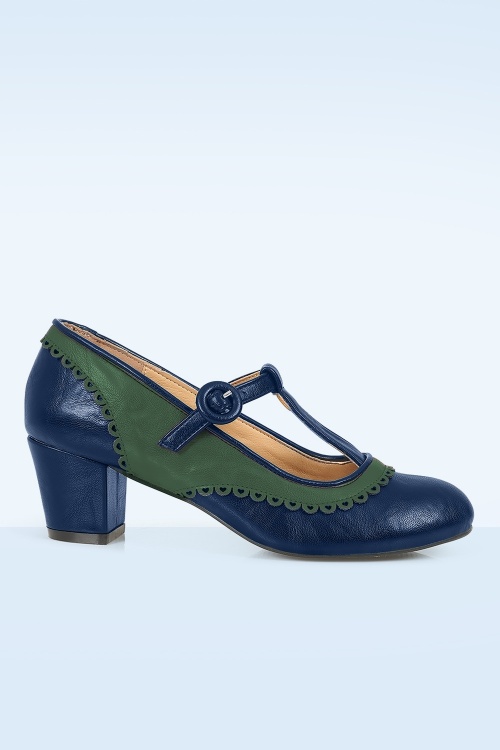 Banned Retro - Vintage Voyager pumps in navy en groen