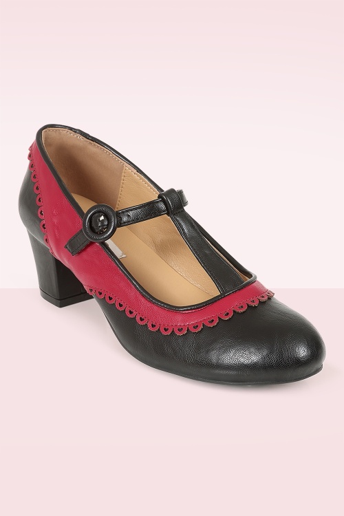 Banned Retro - Vintage Voyager pumps in zwart en rood 4