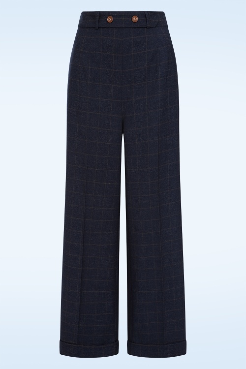 Banned Retro - Tailored Check Dream pantalon in marineblauw