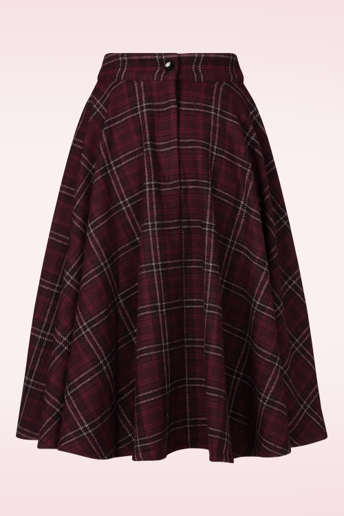 Banned Retro - Terry Check Wool swing rok in bordeauxrood  3
