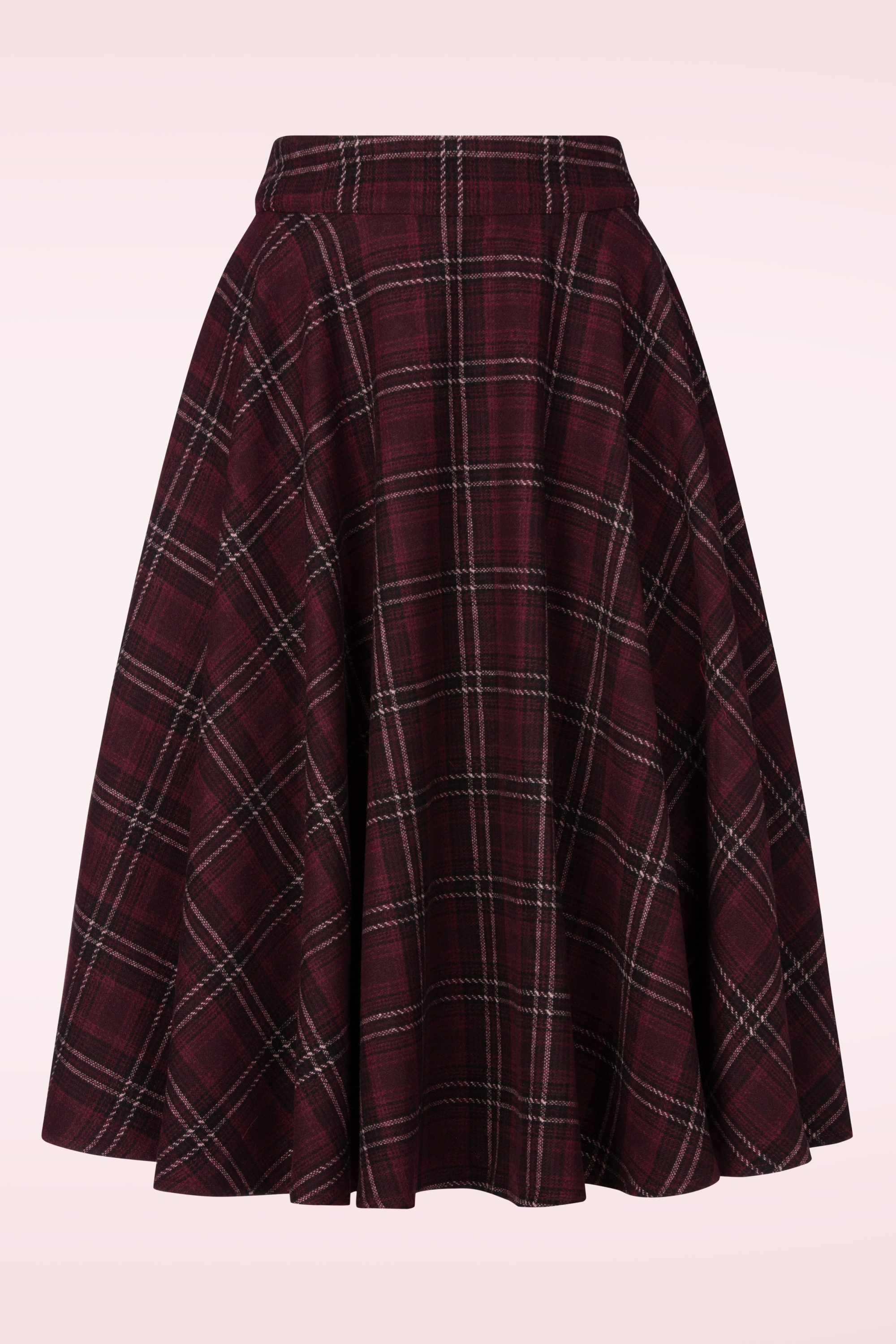 Banned Retro - Terry Check Wool swing rok in bordeauxrood 