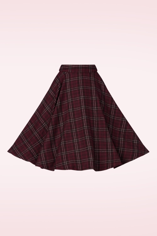Banned Retro - Terry Check Wool swing rok in bordeauxrood  2
