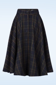 Banned Retro - Terry Check Wool swing rok in marineblauw 3