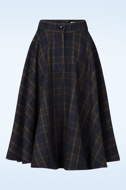 Banned Retro - Terry Check Wool swing rok in marineblauw 3
