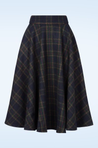 Banned Retro - Terry Check Wool swing rok in marineblauw