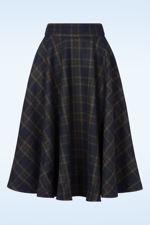 Banned Retro - Terry Check Wool swing rok in marineblauw