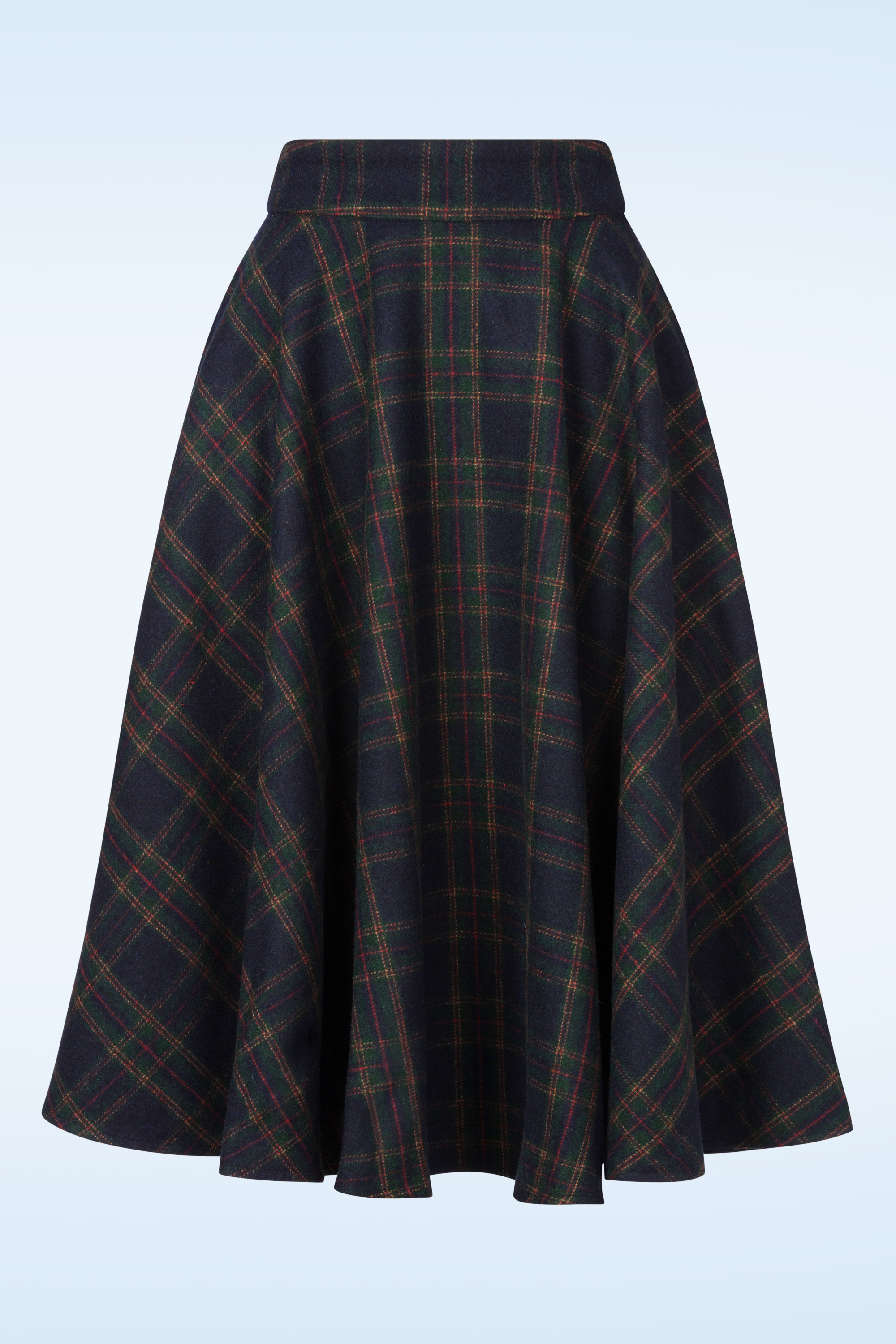 Banned Retro - Terry Check Wool swing rok in marineblauw