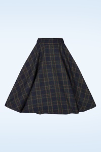 Banned Retro - Terry Check Wool swing rok in marineblauw 2