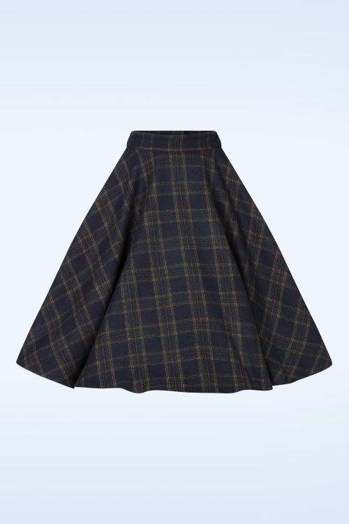 Banned Retro - Terry Check Wool swing rok in marineblauw 2