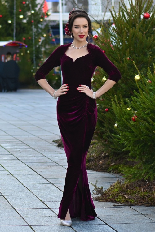 Vintage Diva - Elvira maxi jurk in bordeauxrood